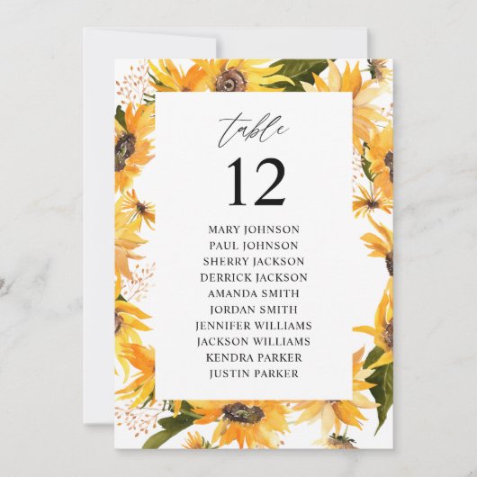 秋ひまわりフローラテーブル番号座席表 招待状 (正面)