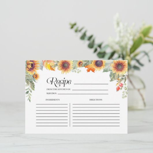 秋ひまわりフローラブライダルシャワーレシピカード エンクロージャーカード (スタンド正面)