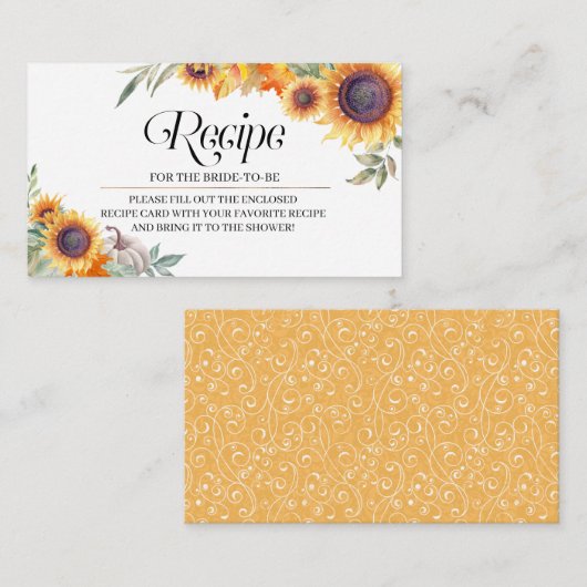 秋ひまわりブライダルシャワーレシピ囲いカード エンクロージャーカード (正面/裏面)