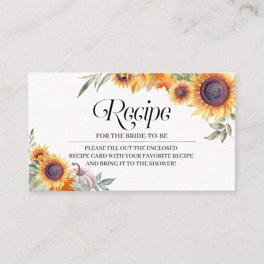秋ひまわりブライダルシャワーレシピ囲いカード エンクロージャーカード (正面)
