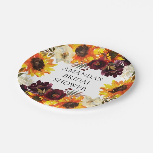 秋ひまわりブーケフローラブライダルシャワー ペーパープレート (アングル)