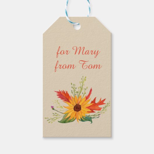 秋ひまわり名前をカスタムするギフトラベル ギフトタグ (正面)