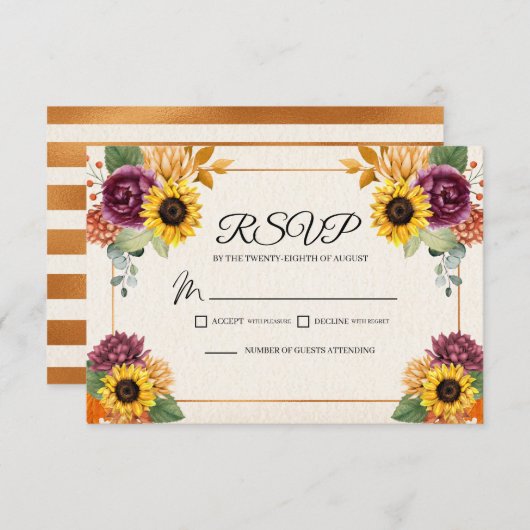 秋ひまわり秋の結婚式RSVPエンクロージャカード 出欠カード (正面/裏面)