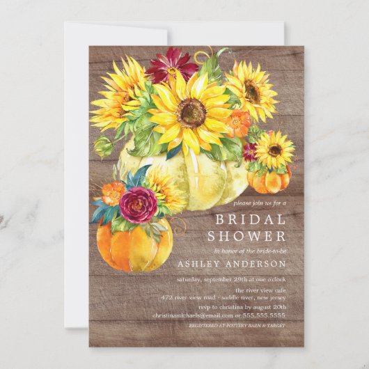 秋ひまわり素朴かぼちゃブライダルシャワー 招待状 (正面)
