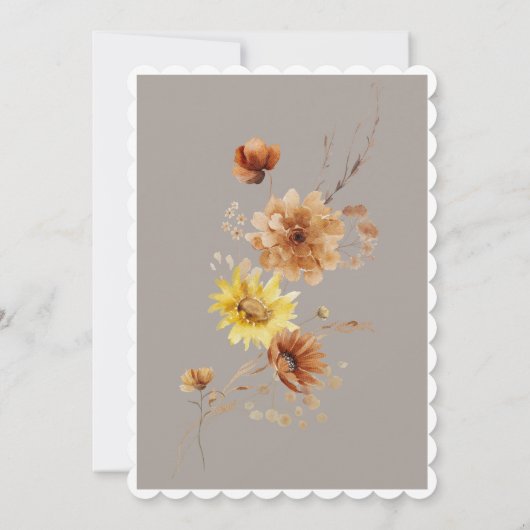 秋ひまわり素朴タウペホワイトブライダルシャワー 招待状 (裏面)