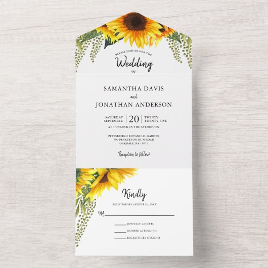 秋ひまわり結婚と緑 オールインワン招待状 (内側)
