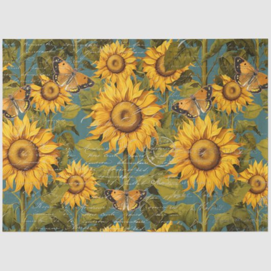 秋ひまわり蝶ティール(緑がかった色)エフェメラデクページ 薄葉紙 (正面)