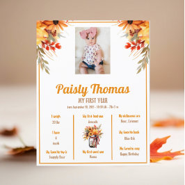 秋ひまわり1th誕生日マイルストーンのポスター