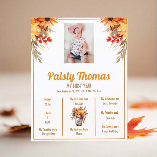 秋ひまわり1th誕生日マイルストーンのポスター