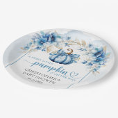 秋ほこりっぽい青と金ゴールドのカボチャの花のアーチ ペーパープレート (アングル)