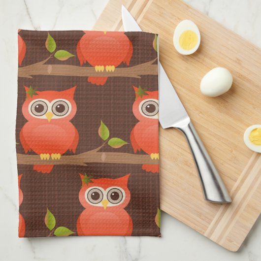 秋または秋の感謝祭のフクロウ キッチンタオル (四つ折り)