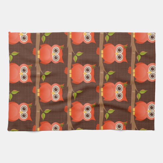 秋または秋の感謝祭のフクロウ キッチンタオル (横)