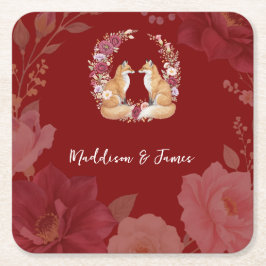 秋よくはしゃぐキツネ結婚ズ スクエアペーパーコースター