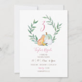 秋をテーマにしたウッドランド誕生日パーティー 招待状 (正面)