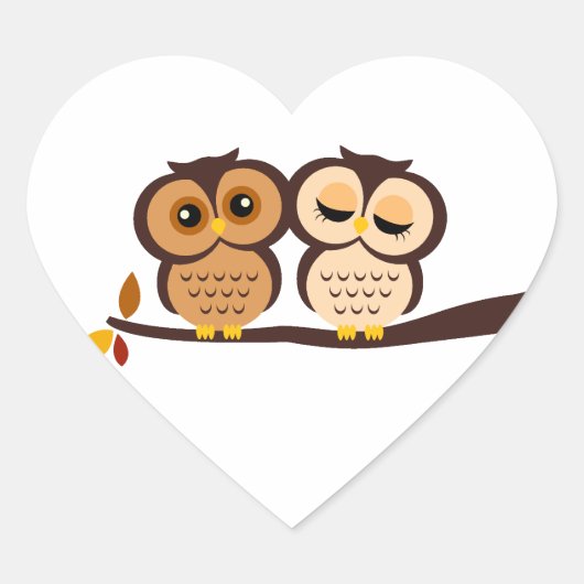 秋をテーマにしたフクロウの結婚式 ハートシール (正面)