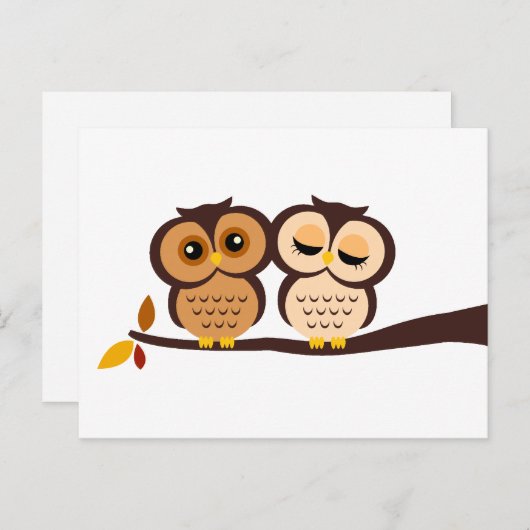 秋をテーマにしたフクロウズウェディングRSVP インビテーションポストカード (正面/裏面)