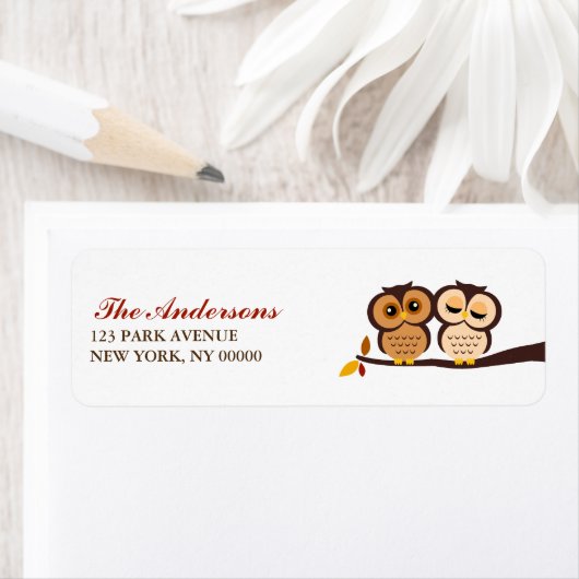 秋をテーマにしたフクロウ結婚ズ ラベル (インサイチュ)