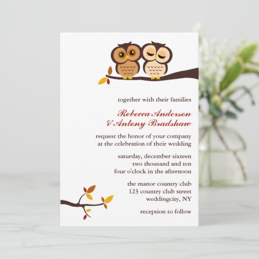 秋をテーマにしたフクロウ結婚ズ 招待状 (スタンド正面)