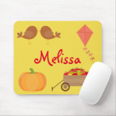 秋をテーマにしたリンゴ、カボチャ、および茶色の鳥 マウスパッド (マウス)