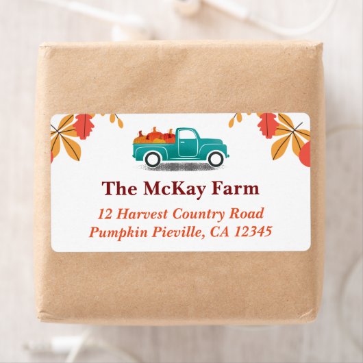 秋をテーマにしたヴィンテージトラック差出人住所 ラベル (インサイチュ)