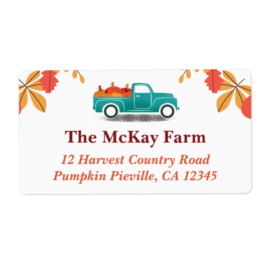 秋をテーマにしたヴィンテージトラック差出人住所 ラベル (正面)