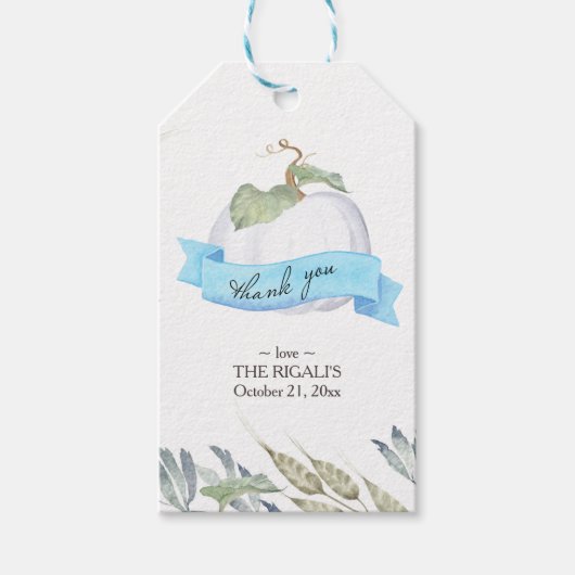 秋をテーマにした水の色ホワイトカボチャ ギフトタグ (正面)