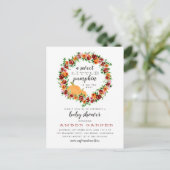 秋をテーマにした甘い小さなカボチャの赤ちゃんシャワー インビテーションポストカード (スタンド正面)