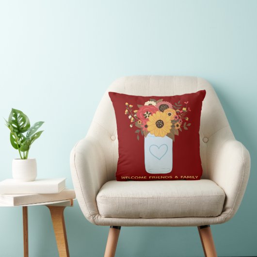 秋をテーマにした装飾用クッションとメイソンジャールの花 クッション (椅子)