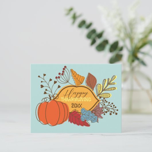 秋をテーマに葉した果実パンプキンサンクスギビング ポストカード (スタンド正面)