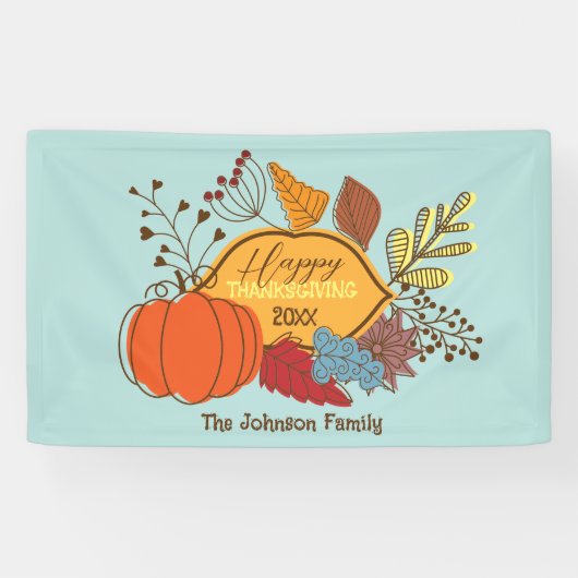秋をテーマに葉した果実パンプキンサンクスギビング 横断幕 (横)