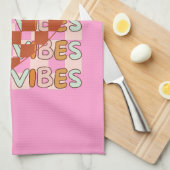 秋をテーマ市松模様ににしたハート | 秋ビーブピンク キッチンタオル (四つ折り)