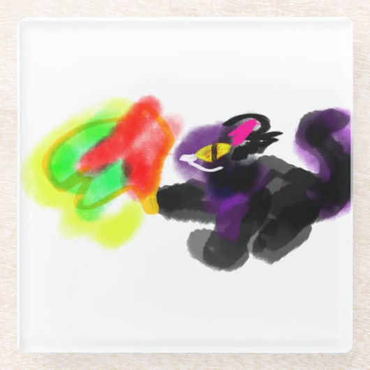 秋を楽しむ黒猫 ガラスコースター (正面)