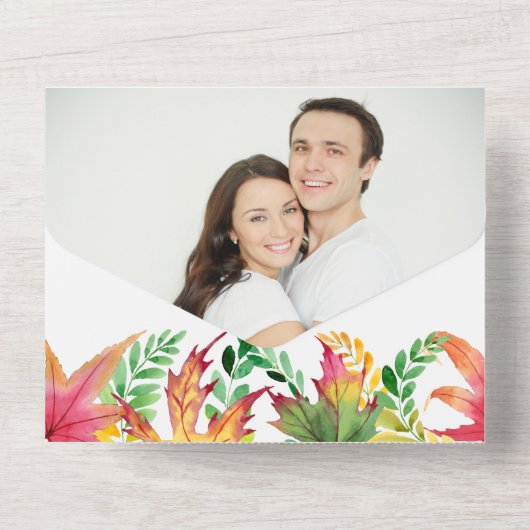 秋アカシア葉写真テンプレート結婚ズ オールインワン招待状 (裏面)