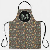 秋アコーンと緑のDitsyパターンモノグラム エプロン (正面)