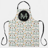 秋アコーンと緑のDitsyパターンモノグラム エプロン (正面)