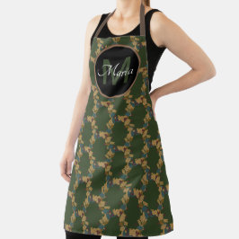 秋アコーンと葉スカントリー模様モノグラム エプロン