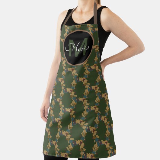 秋アコーンと葉スカントリー模様モノグラム エプロン (インサイチュ)