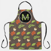 秋アコーンと葉手描きパターンモノグラム エプロン (正面)