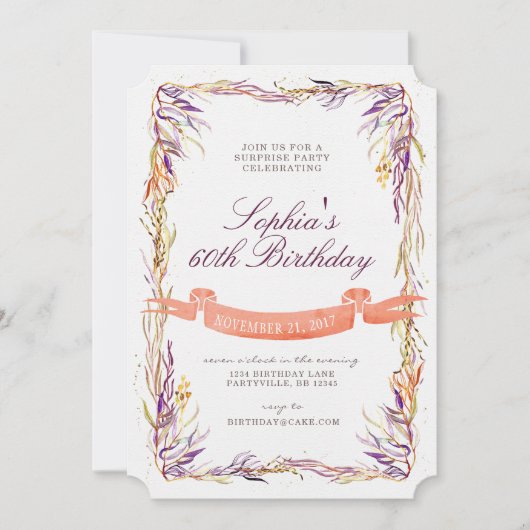 秋アダルトサプライズ誕生日招待状（任意の年齢） 招待状 (正面)