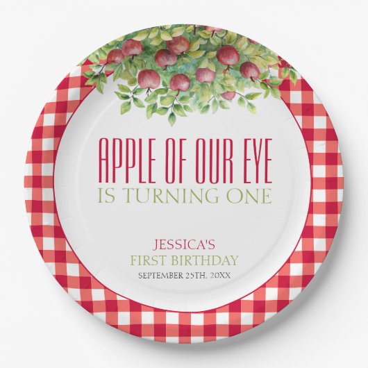 秋アップルオブザウアイファースト誕生日 ペーパープレート (正面)