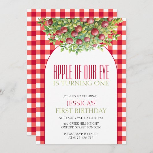 秋アップルオブザウアイファースト誕生日 招待状 (正面/裏面)