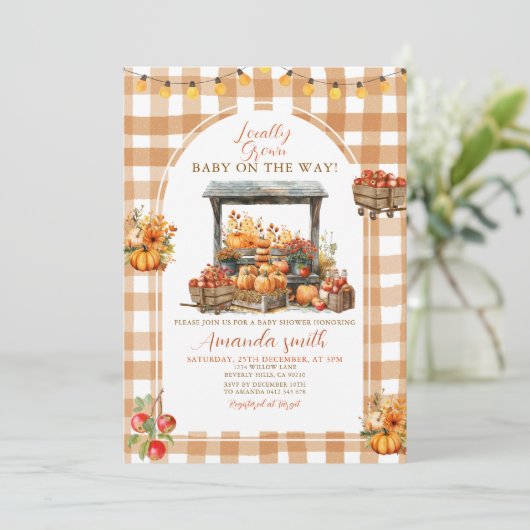 秋アップルカボチャ地元で育った赤ちゃんシャワー 招待状 (スタンド正面)