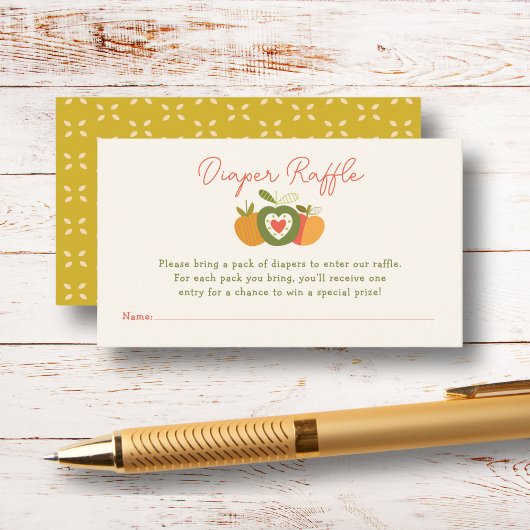 秋アップルテーマベビーシャワーおむつラッフル エンクロージャーカード