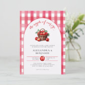 秋アップルハーベスト赤素朴カップル赤ちゃんシャワー 招待状 (スタンド正面)