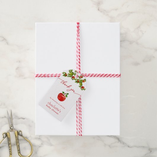 秋アップルベビーシャワーメッセージカード ギフトタグ (より糸付き)