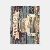 秋アンティーク素朴トラック&秋カボチャ フリースブランケット (正面)