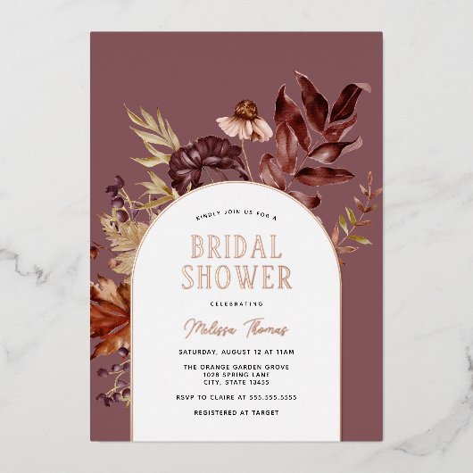 秋アーチブライダルシャワーフォイル招待状 箔招待状 (正面)