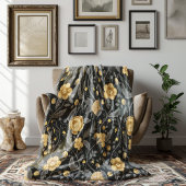 秋アールヌーボーイエローフローラつる植物 フリースブランケット
