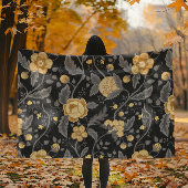 秋アールヌーボーイエローフローラつる植物 フリースブランケット