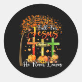 秋イエスは決してカボチャ葉ンの感謝神に感謝 ラウンドシール (正面)